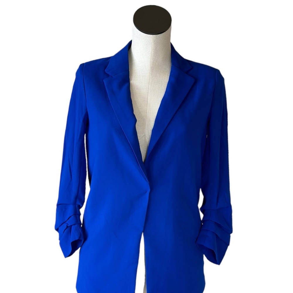 NWT PHILOSOPHY ROYAL BLUE RUCHED SLEEVE NON WRINKLE BLAZER XS - Picture 3 of 8
